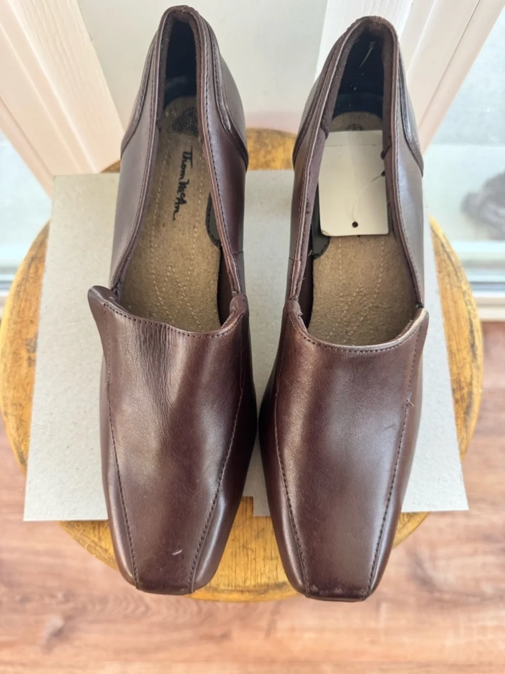 Thom McAn Thea Brown Leather Loafers 8 Wide Block Heel Y2K Square Toe NWT - Picture 5 of 14